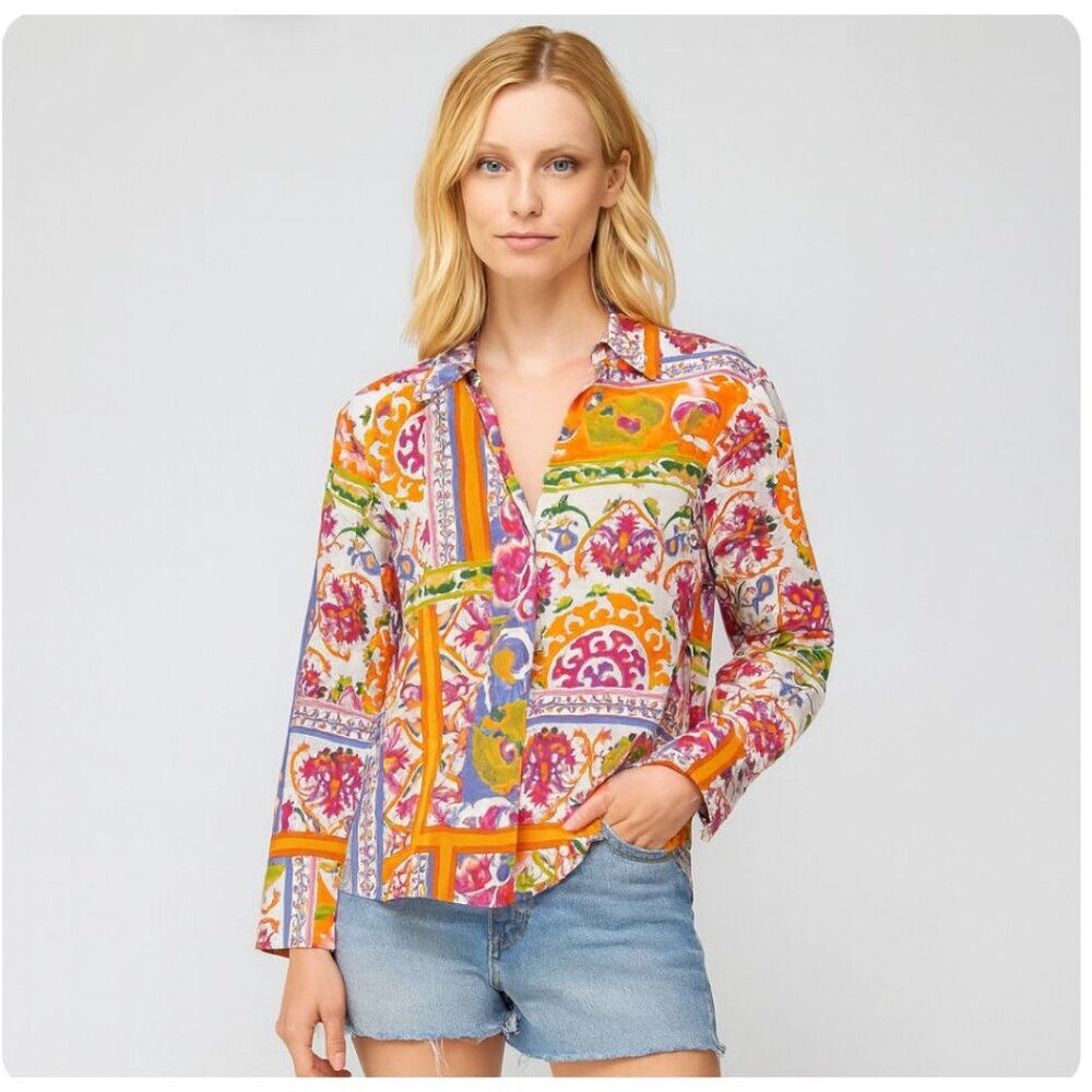 Calypso St. Barth Multicolor Boho Print Cotton Bu… - image 1